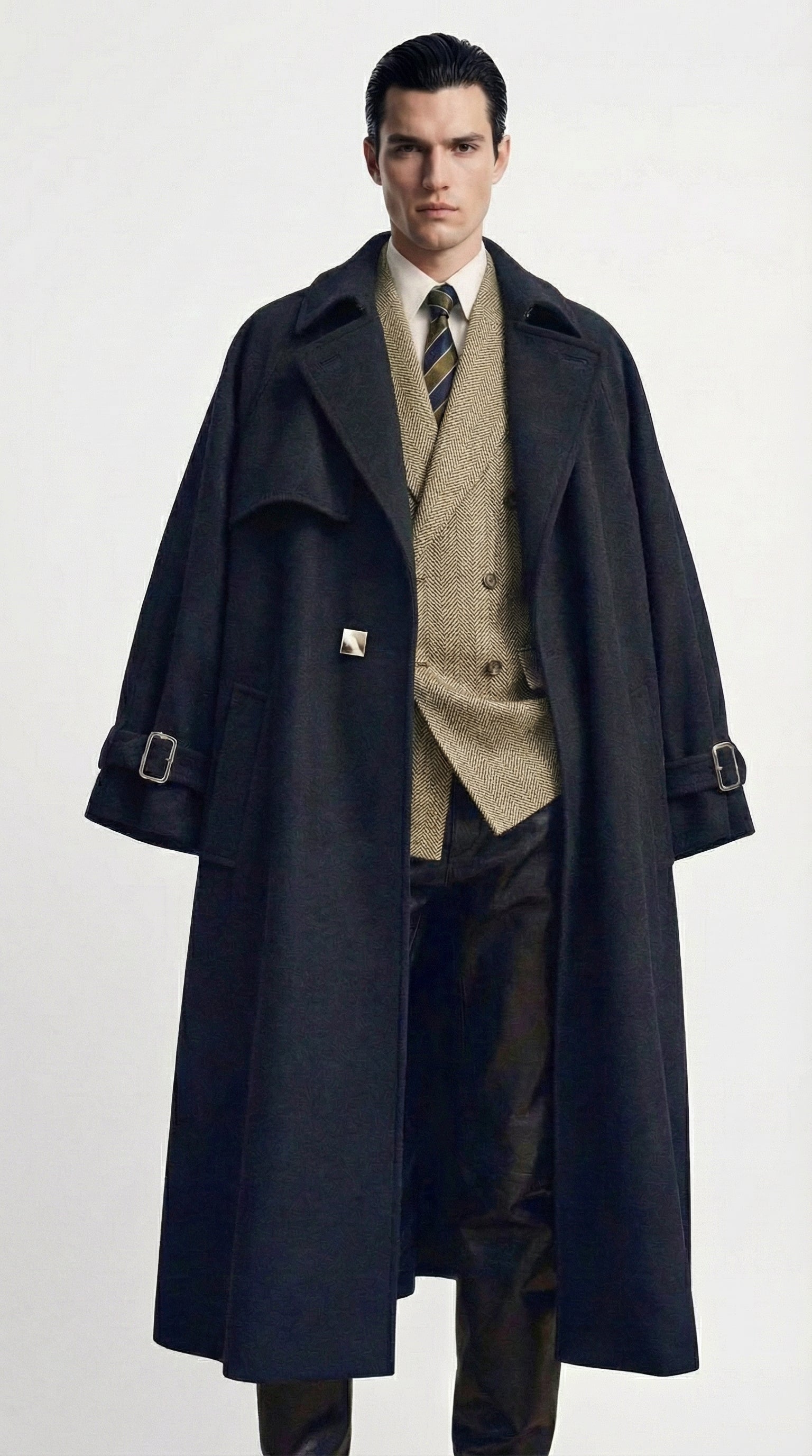 Oversized Wool-Cashmere Trench Coat in Navy