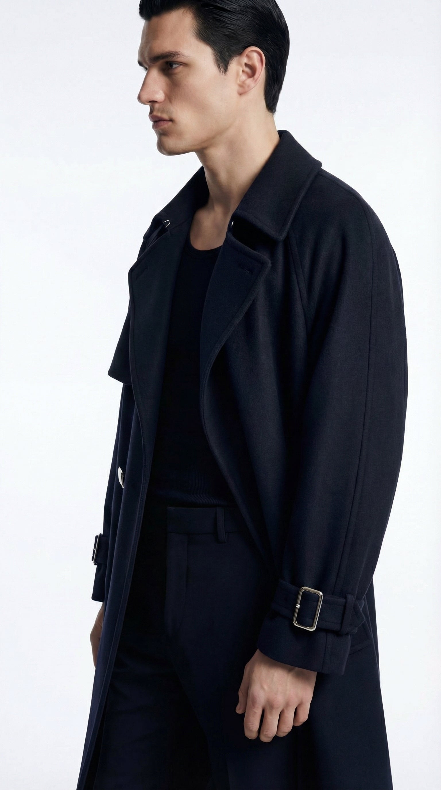 Oversized Wool-Cashmere Trench Coat in Navy