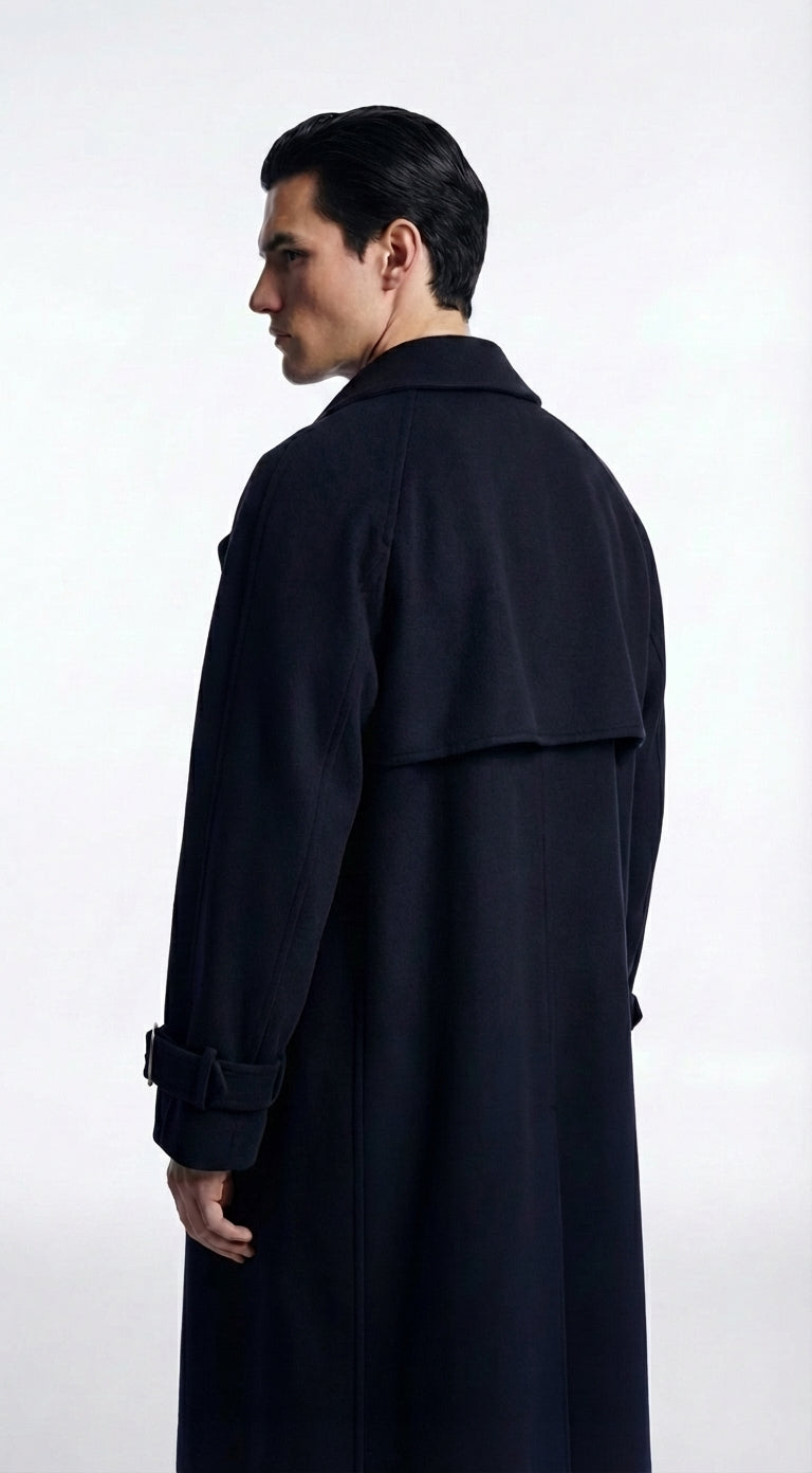 Oversized Wool-Cashmere Trench Coat in Navy