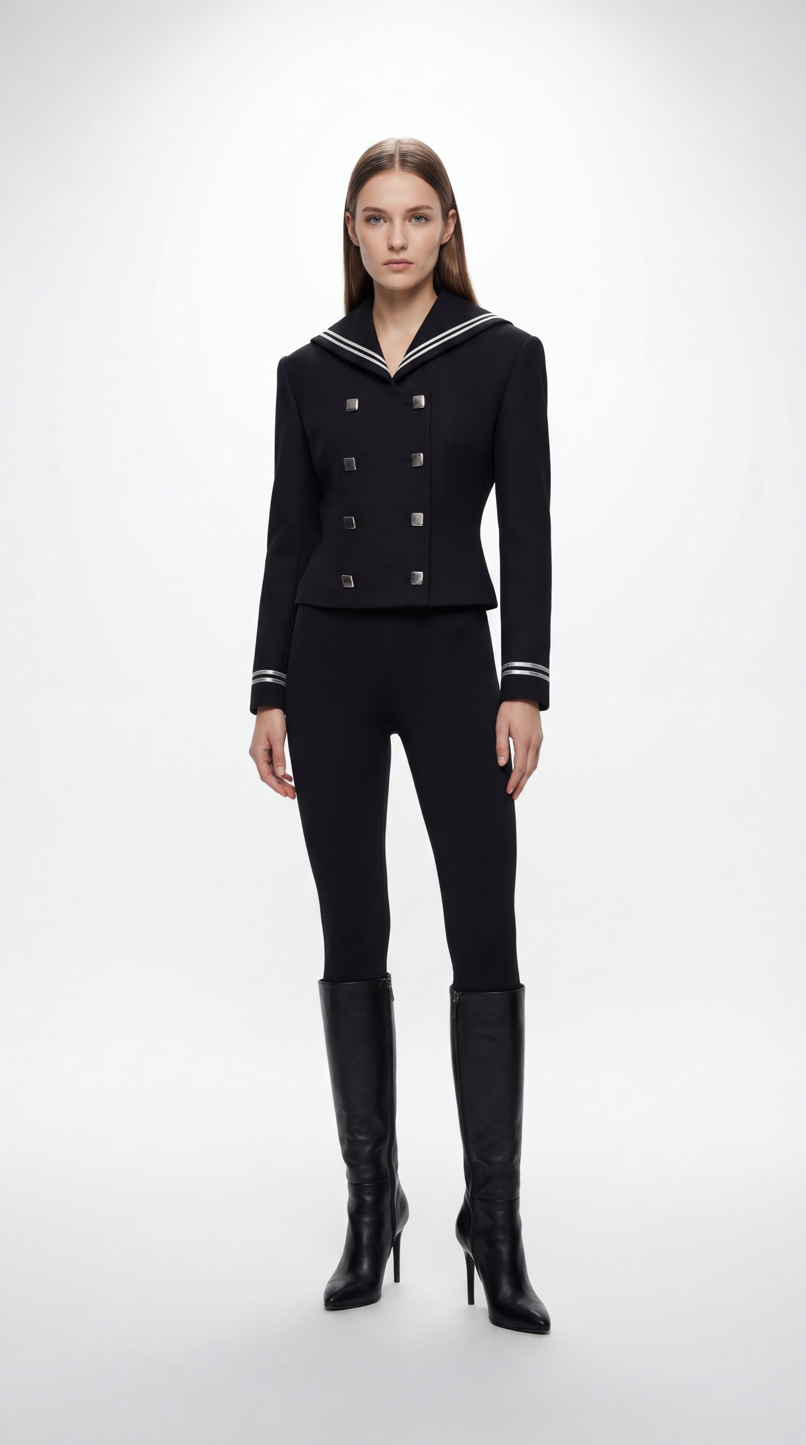 Double-Breasted Sailor Blazer With Silver Hardware in Tailored Wool