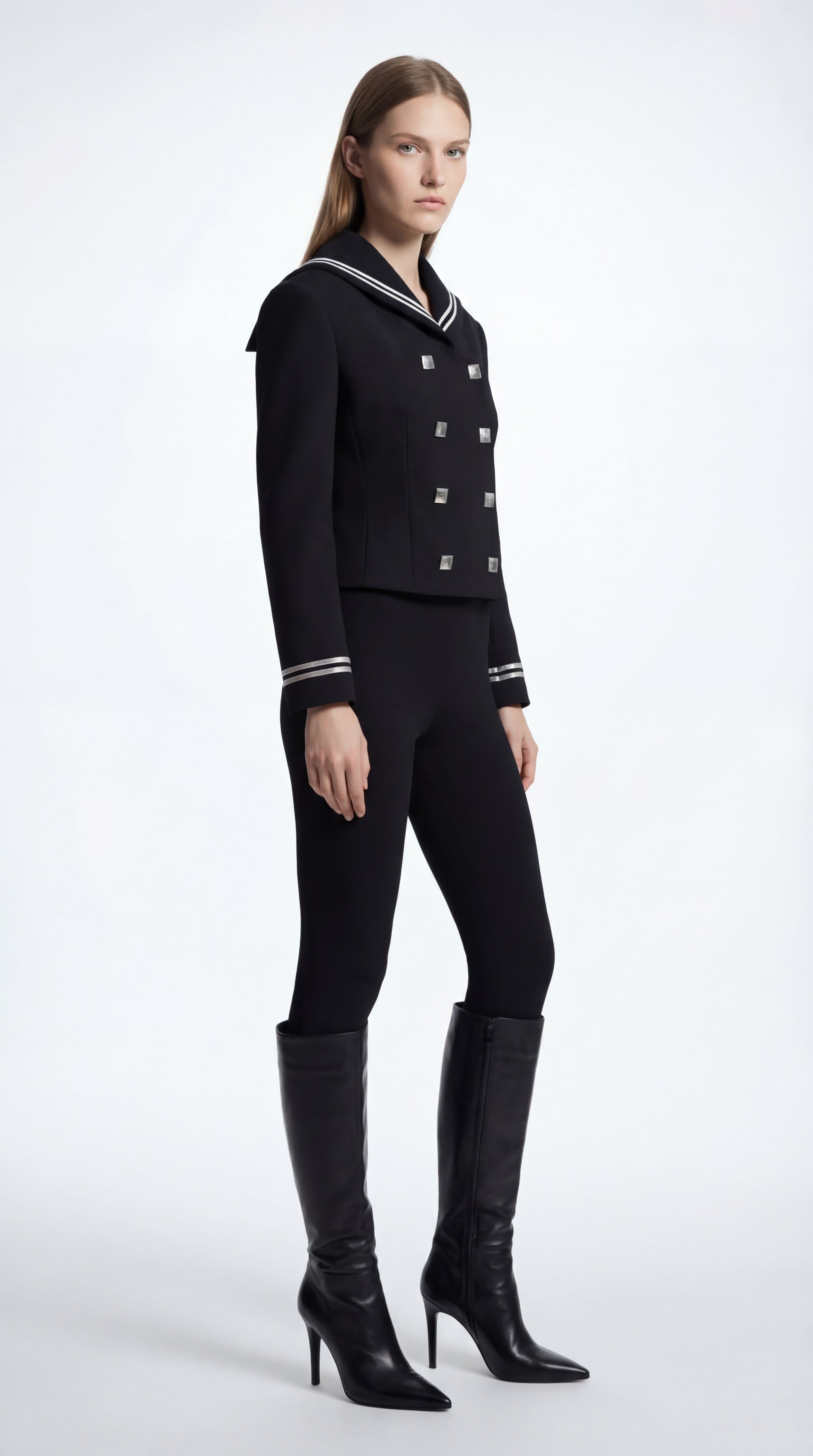 Double-Breasted Sailor Blazer With Silver Hardware in Tailored Wool