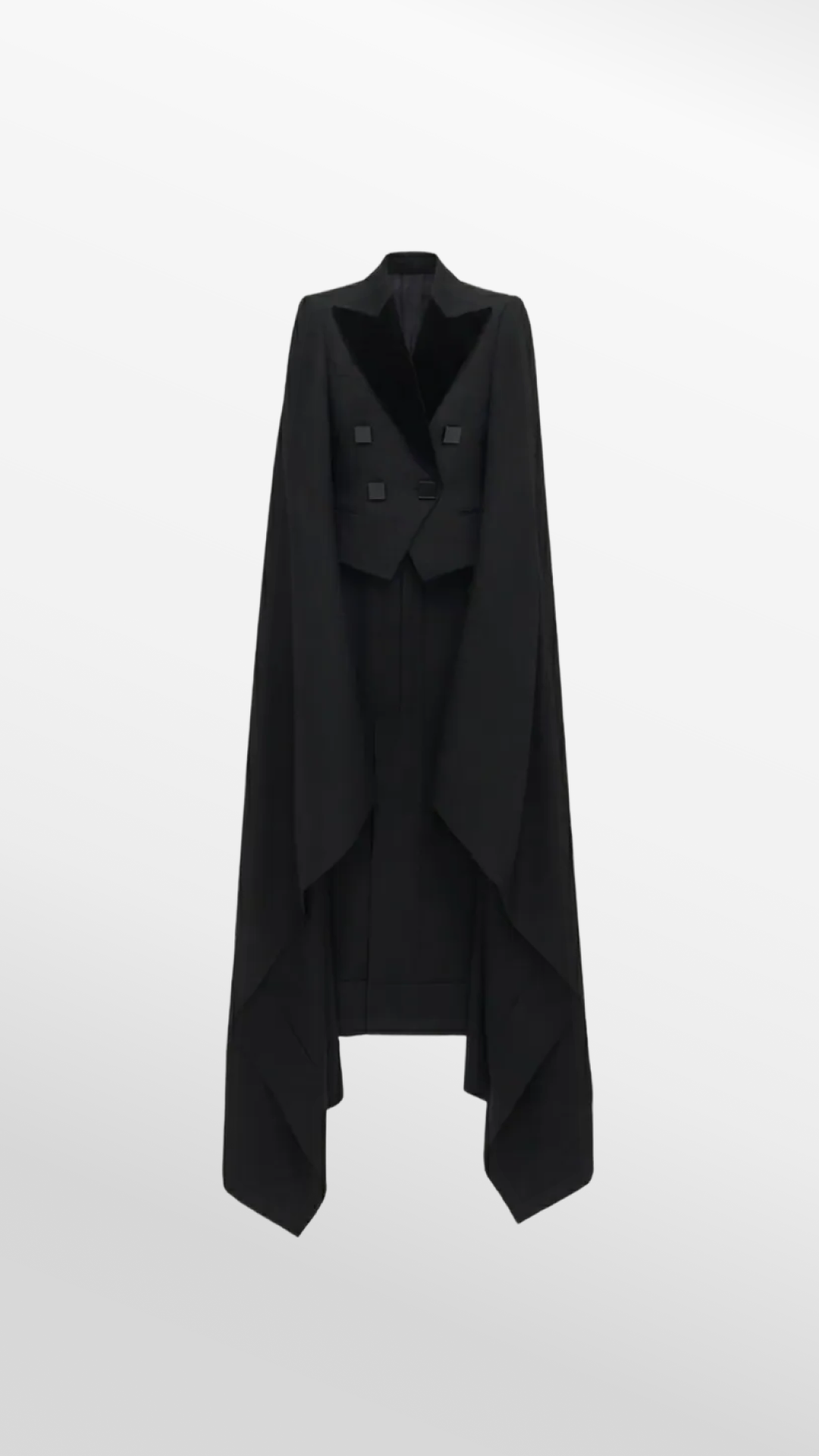 Double-Breasted Tuxedo Cape Blazer in Black Wool