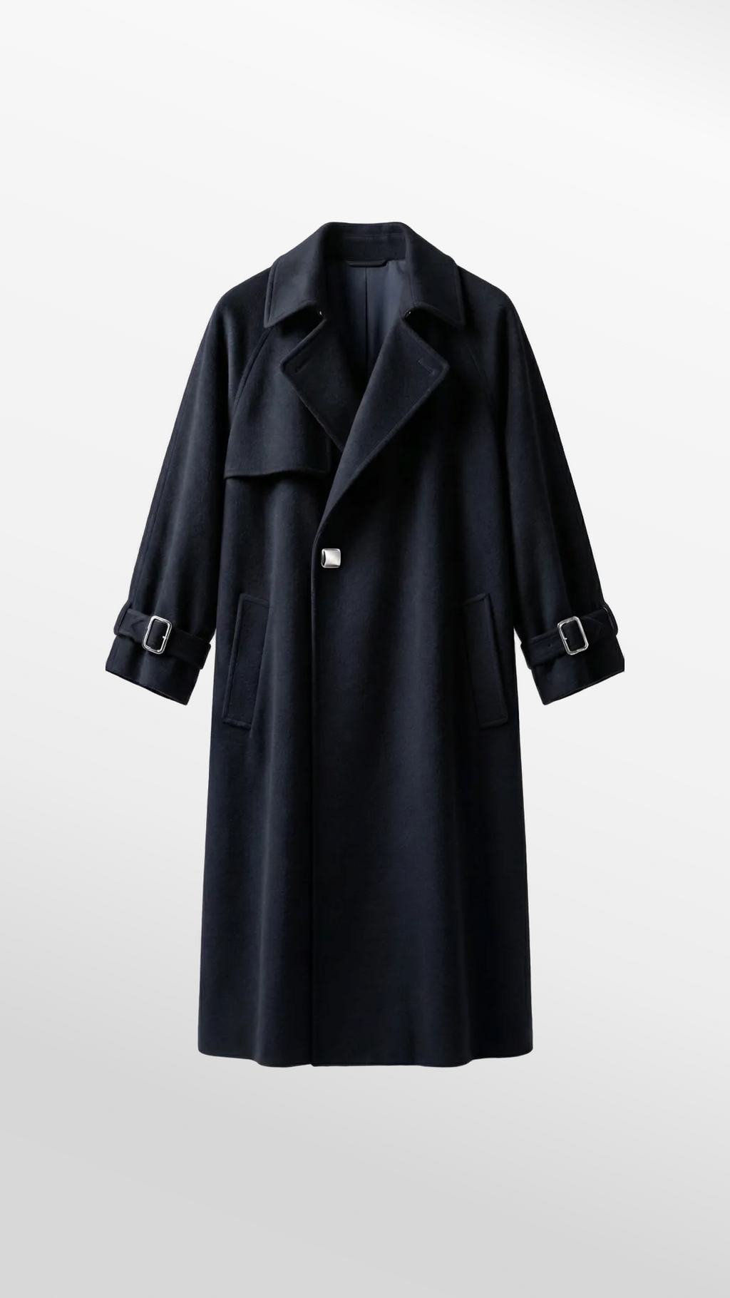 Oversized Wool-Cashmere Trench Coat in Navy